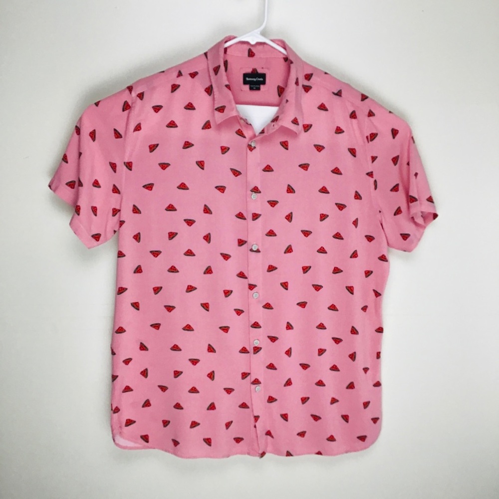 Barney Cools mens short sleeve button up casual shirt with watermelon pr…